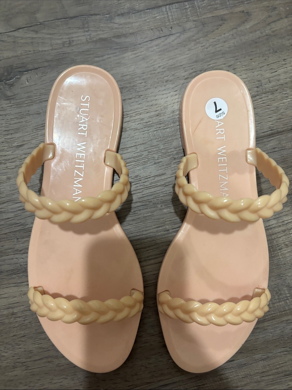 Stuart Weitzman Braidis Sawyer Jelly-Strap Slide Sandals in Peach 7 - Picture 2 of 7